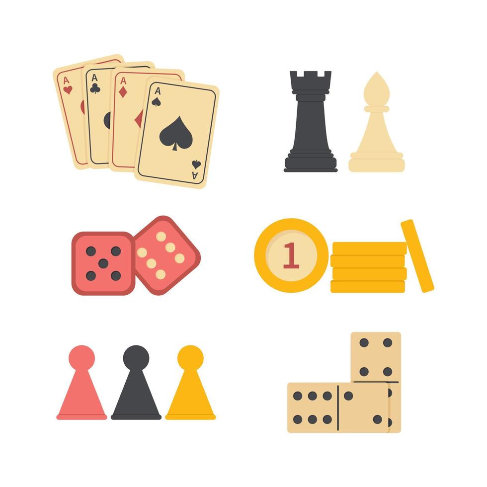 hand- getrokken reeks van bord spel elementen voor volwassenen en kinderen. kleur gemakkelijk pictogrammen voor gokken, tafel spellen en amusement. vector illustratie geïsoleerd Aan wit achtergrond