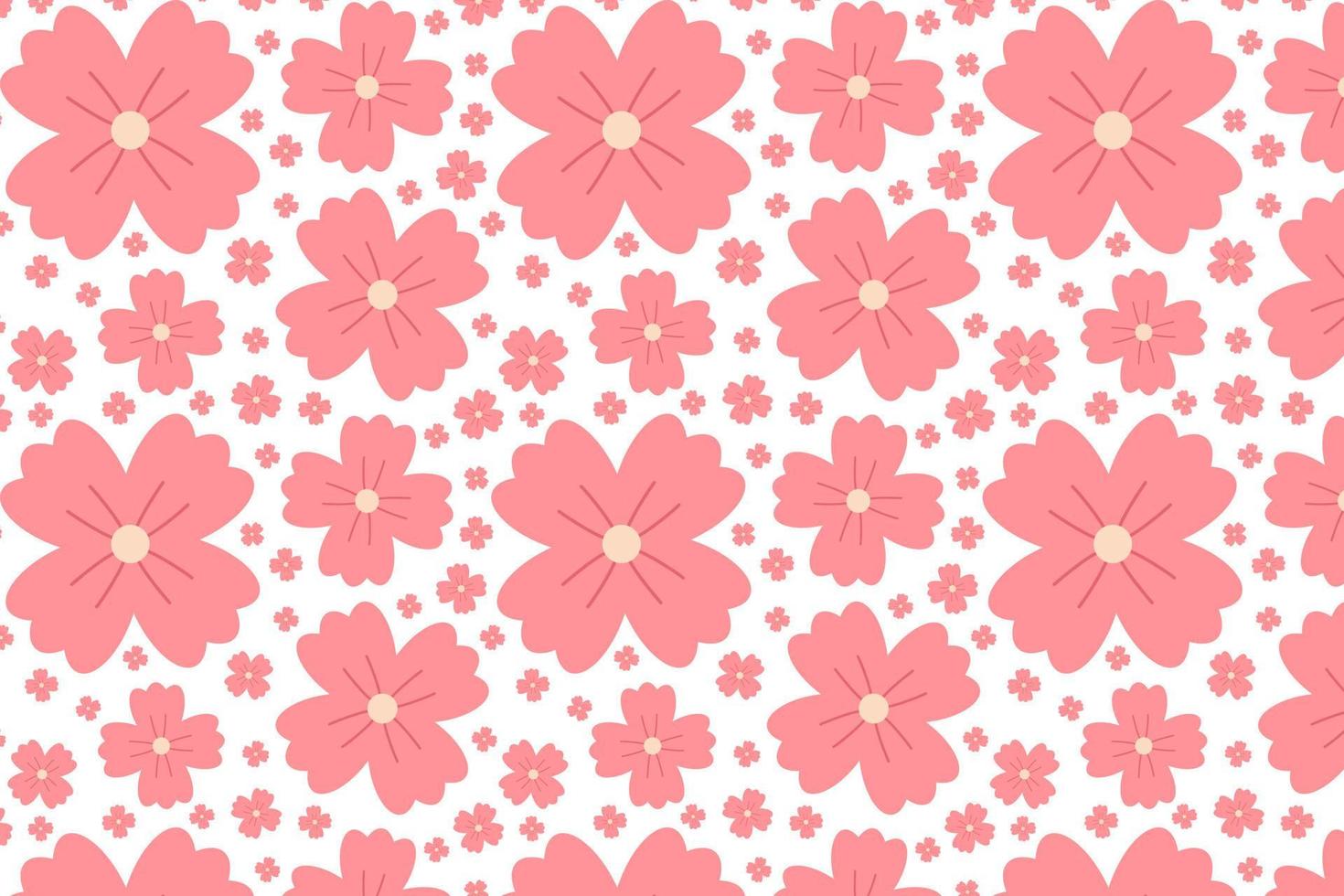 naadloos voorjaar bloemen patroon met schattig roze bloemen. mooi bloem met vier bloemblaadjes. botanisch ornament. natuur achtergrond voor kleding stof, textiel, papier, kleding. vector vlak tekenfilm illustratie