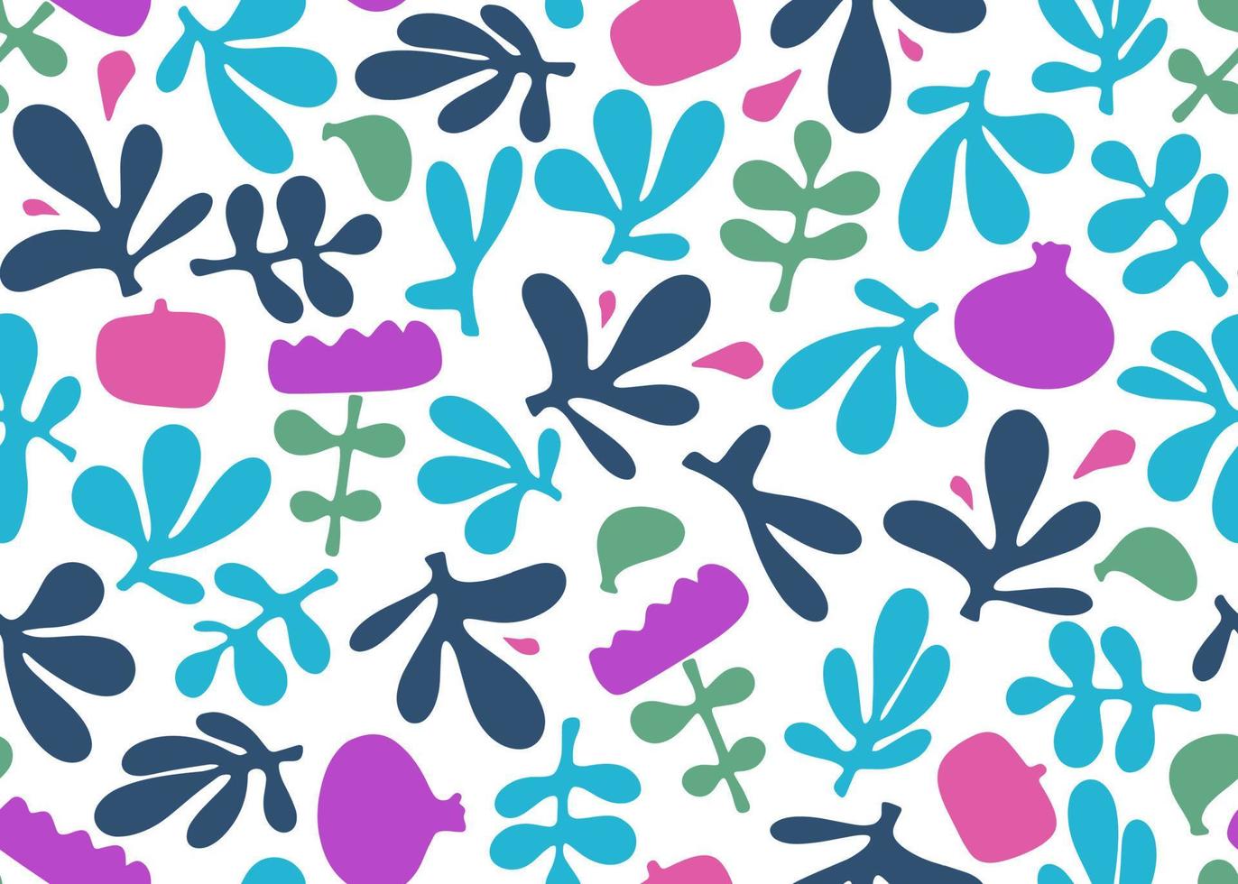 abstract vector naadloos patroon van bladeren en granaatappels. kleding stof bloem blad textiel mode afdrukken in matisse stijl. etnisch neiging achtergrond. tropisch oerwoud bloemen textuur.