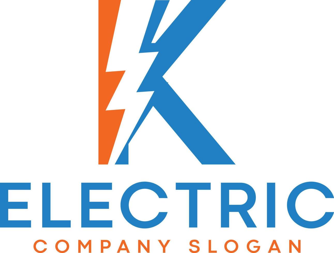 k elektrisch brief logo ontwerp met verlichting donder bout logo vector