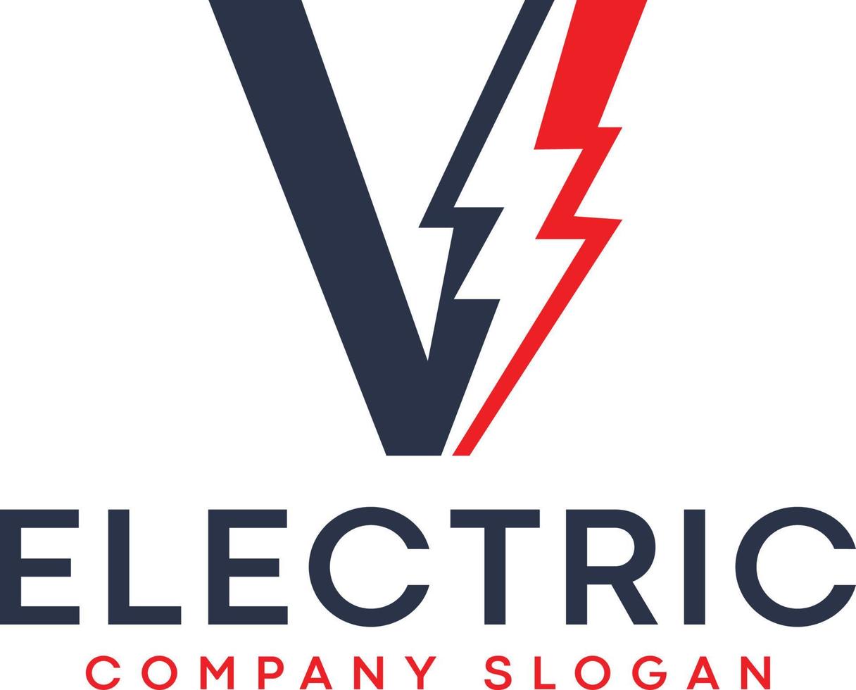 v elektrisch brief logo ontwerp met verlichting donder bout logo vector