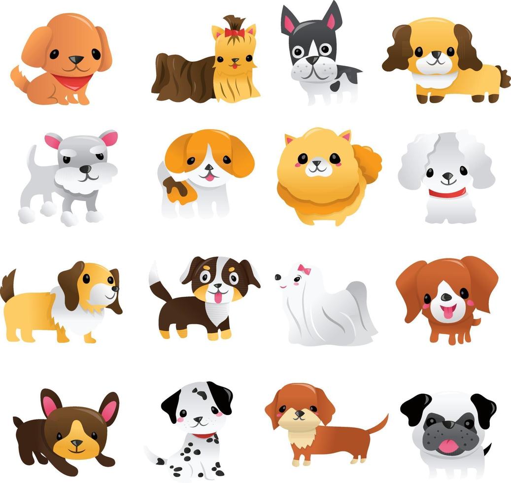 super leuke cartoon puppies set vector