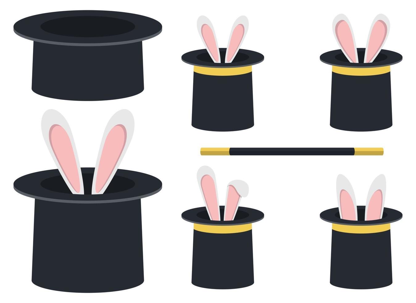 magische hoed met konijn vector ontwerp illustratie set geïsoleerd op een witte achtergrond