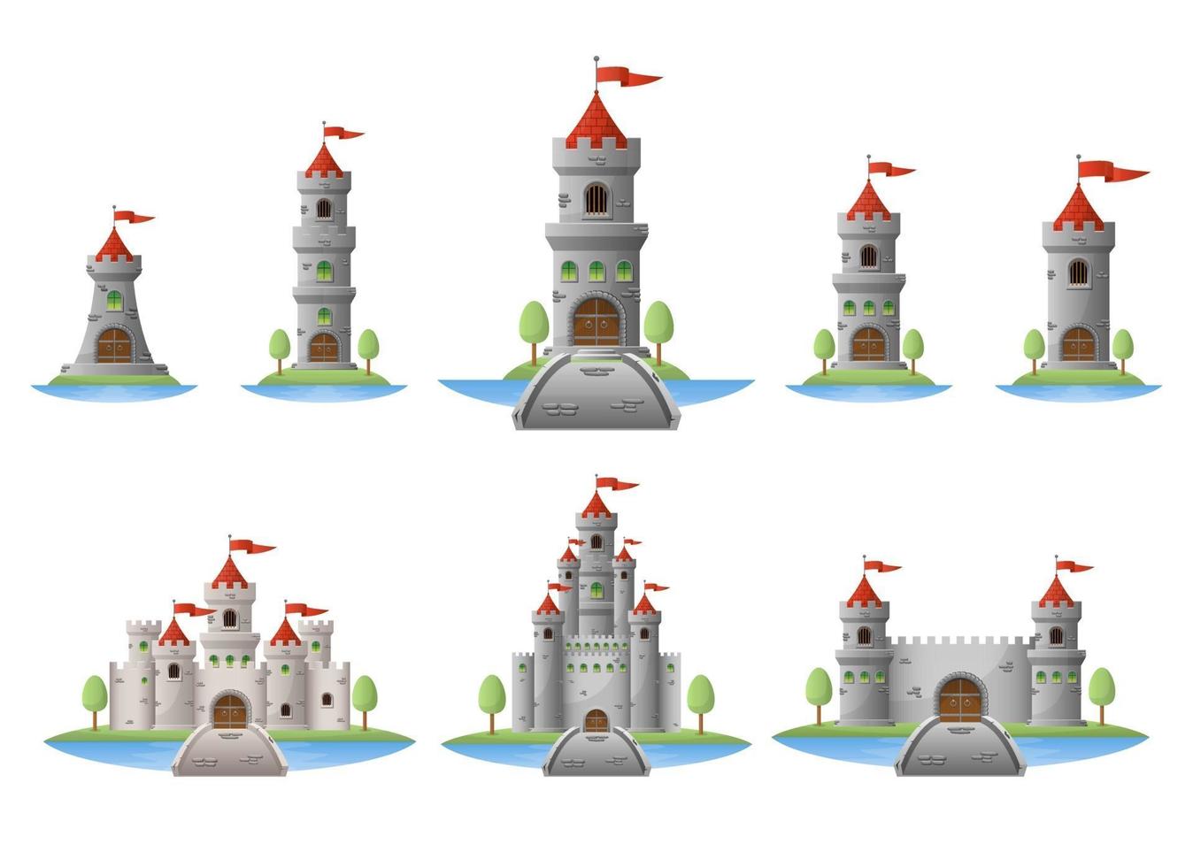 middeleeuws kasteel vector ontwerp illustratie set geïsoleerd op een witte achtergrond