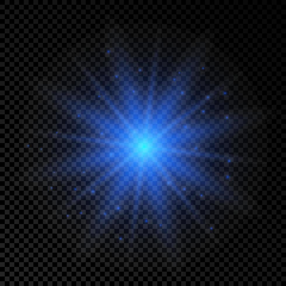 licht effect van lens fakkels. blauw gloeiend lichten starburst Effecten met sparkles vector