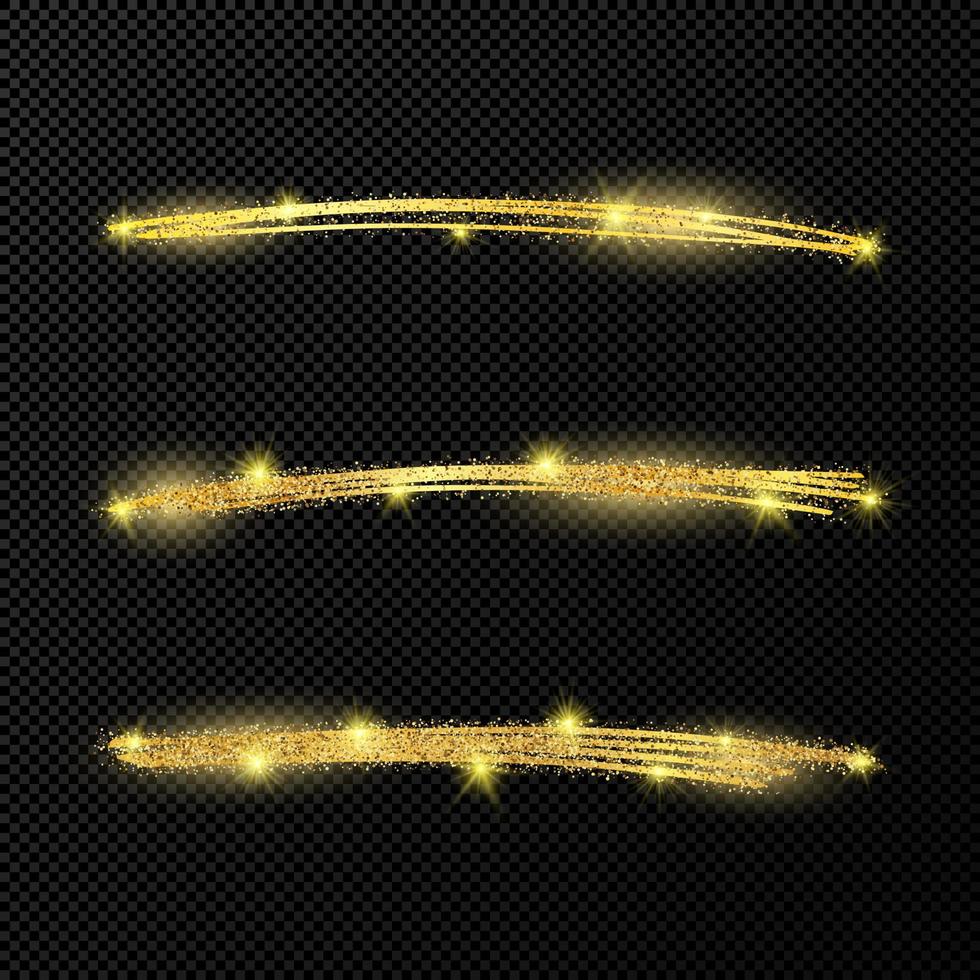 abstract glimmend confetti glinsterende golven. reeks van drie hand- getrokken borstel gouden beroertes vector