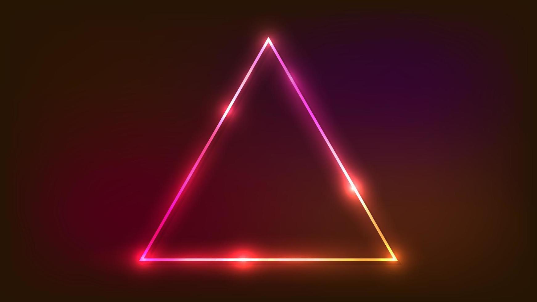 neon driehoekig kader met schijnend Effecten Aan donker achtergrond. leeg gloeiend techno achtergrond. vector illustratie.