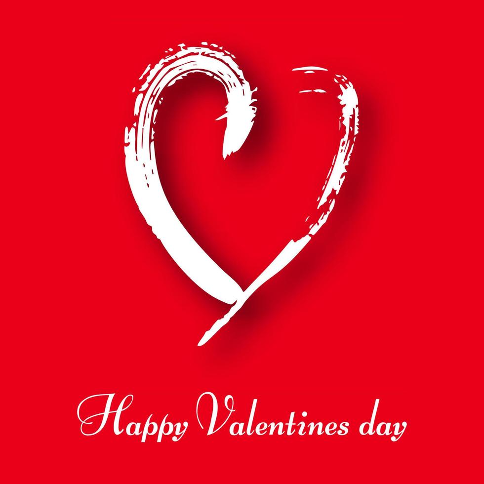 hand- getrokken hart Aan rood achtergrond. wit grunge tekening hart met schaduw. romantisch liefde symbool. vector illustratie.