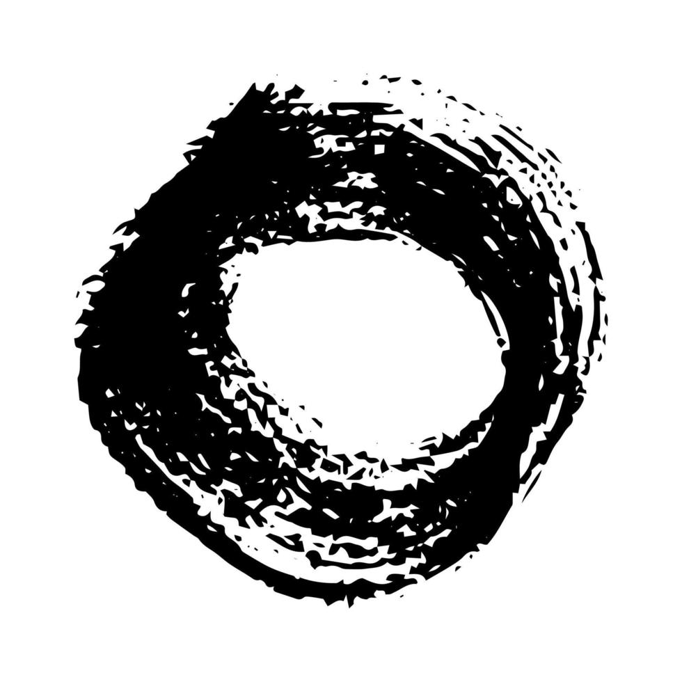 zwart grunge borstel slagen. geschilderd afgeronde vorm geven aan. inkt cirkel plek geïsoleerd Aan wit achtergrond. vector illustratie