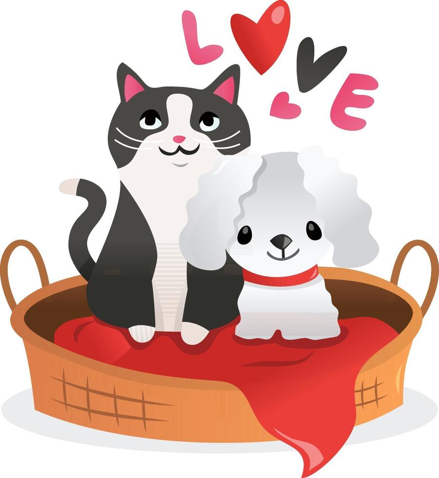 cartoon kitten puppy liefde huisdier bed vector