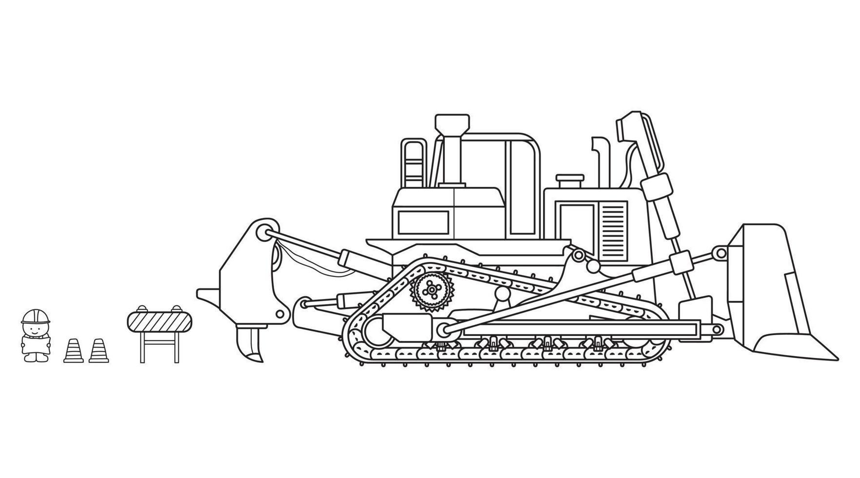 hand- getrokken vector illustratie kleur kinderen bouw groot bulldozer met bouw arbeider clip art