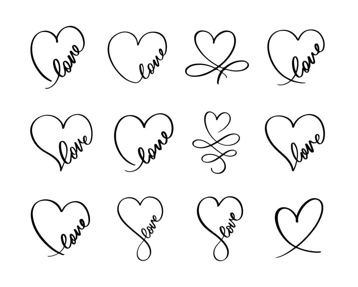 hand- belettering liefde hart oneindigheid symbool met woord reeks liefde u hand- getrokken liefde floreren oneindigheid harten decoratief bloeit groet kaart achtergrond vector