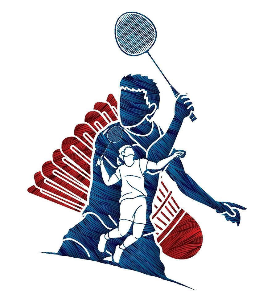 badminton mannen spelers actie collage vector