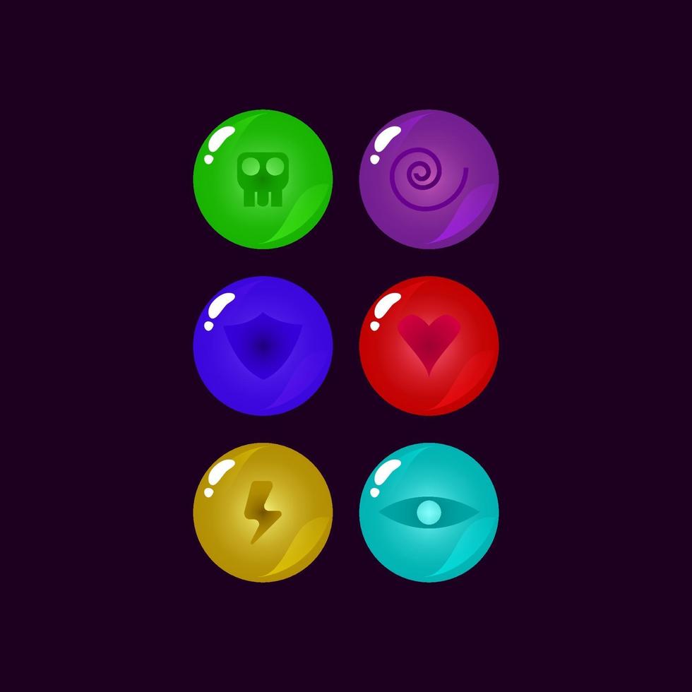set van game ui afgerond jelly magic power-up pictogram voor gui asset elementen vector illustratie