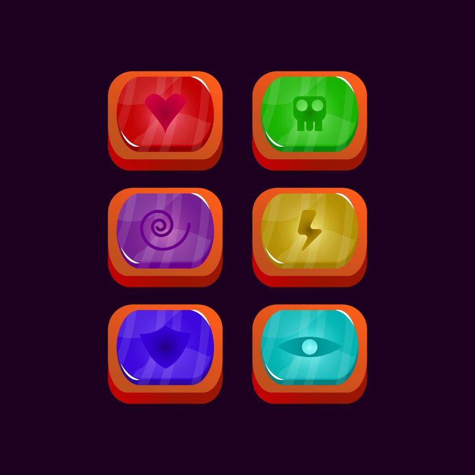 set van game ui glossy jelly magic power-up pictogram voor gui asset elementen vector illustratie