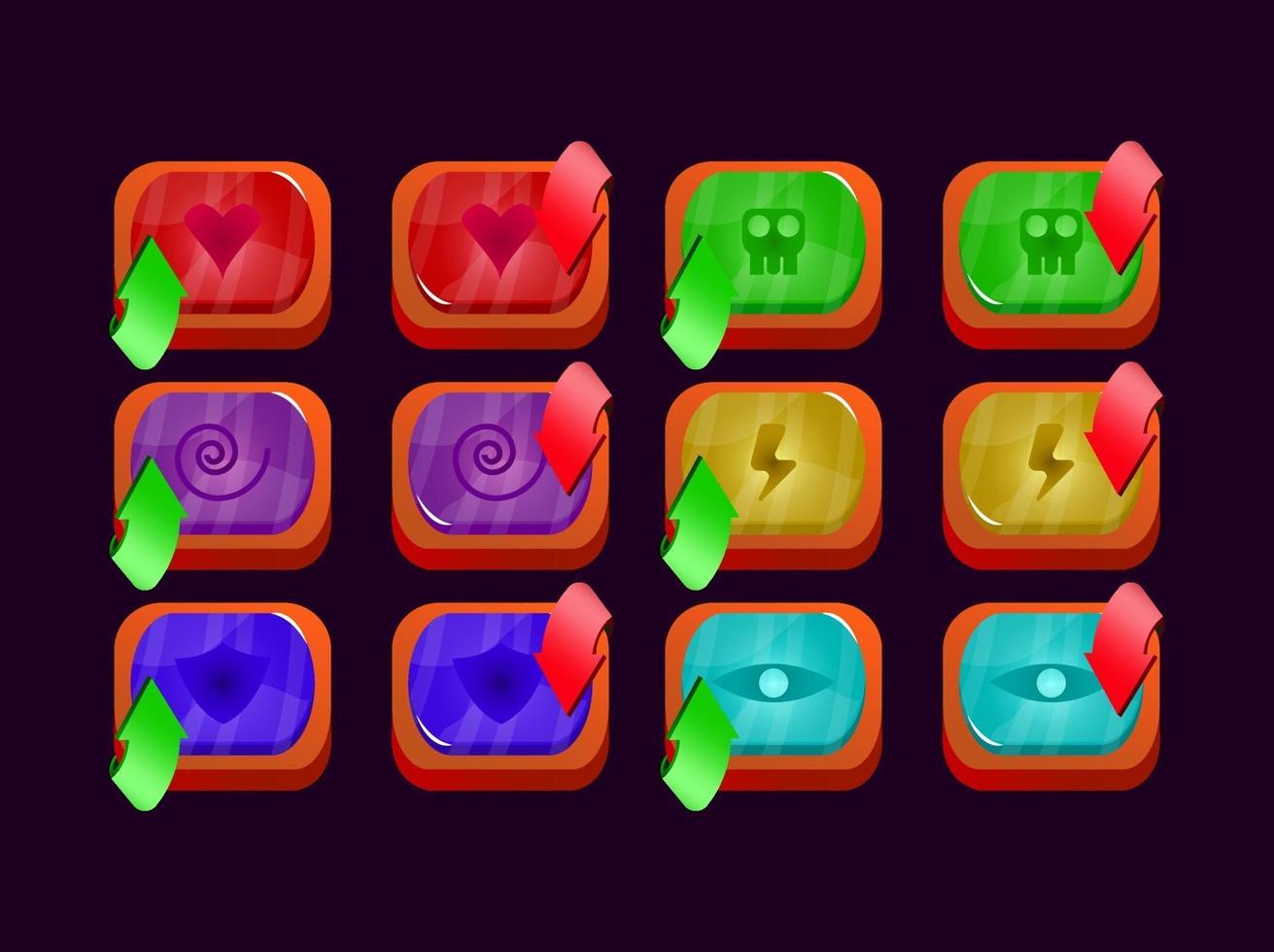 set van game ui glossy jelly magic power-up pictogram voor gui asset elementen vector illustratie