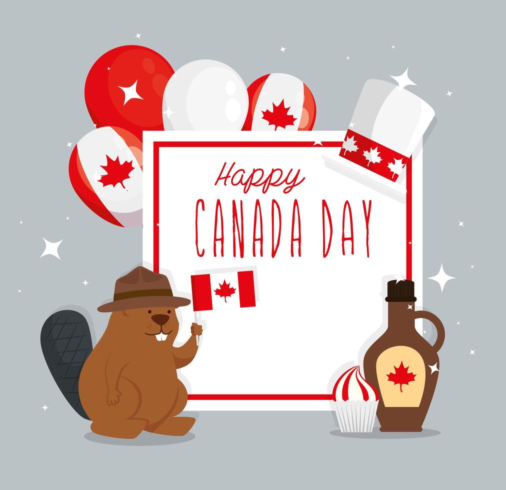 gelukkige dag van Canada met bever en decoratie vector