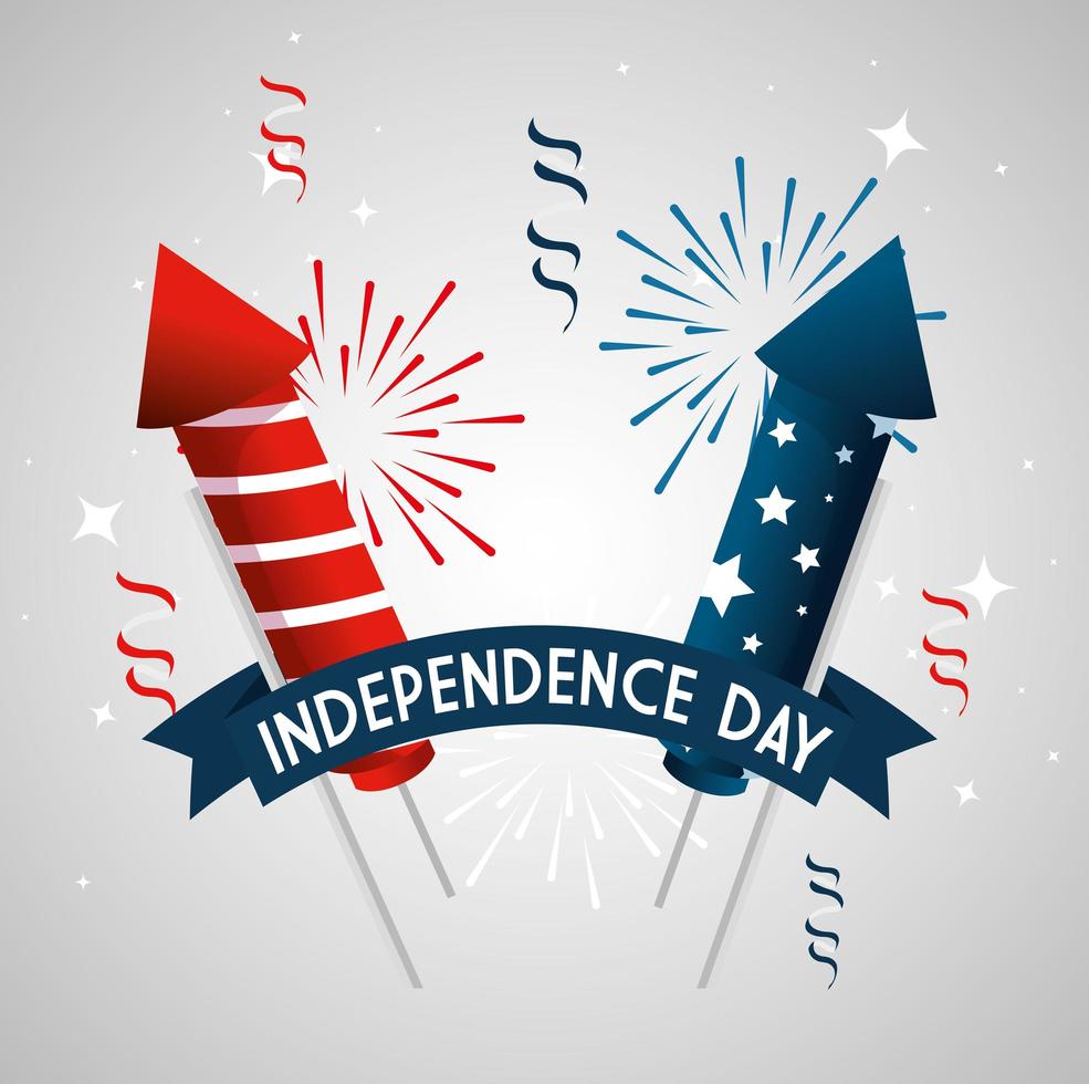 4 juli gelukkige onafhankelijkheidsdag met vuurwerk en decoratie vector