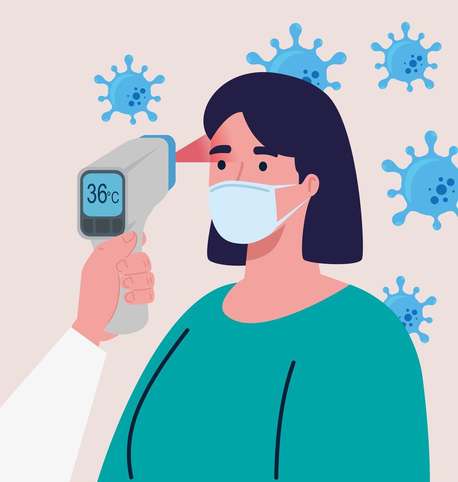 temperatuurcontrole met digitale infraroodthermometer voor pandemie van het coronavirus vector