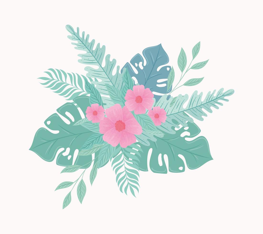 bloemen en bladeren op pastelkleuren vector