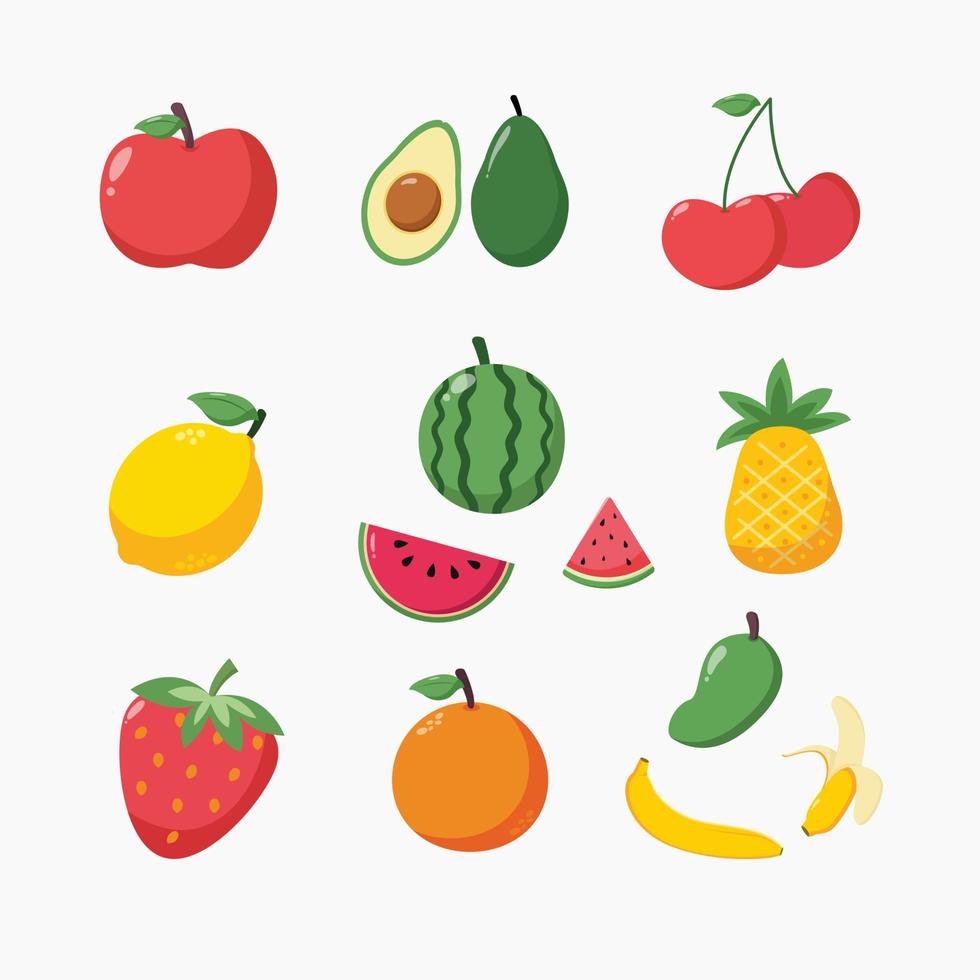 reeks fruit tekenfilm vlak vector illustratie