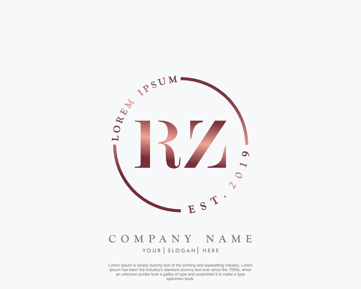 eerste rz vrouwelijk logo schoonheid monogram en elegant logo ontwerp, handschrift logo van eerste handtekening, bruiloft, mode, bloemen en botanisch met creatief sjabloon vector