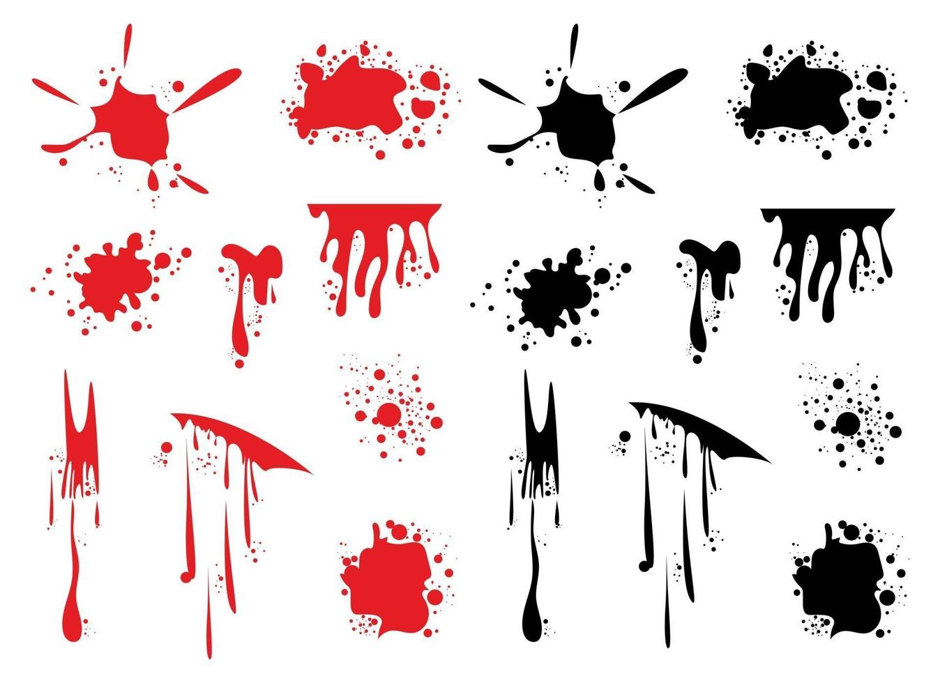 bloed spatten vector illustratie ontwerpset geïsoleerd op een witte achtergrond