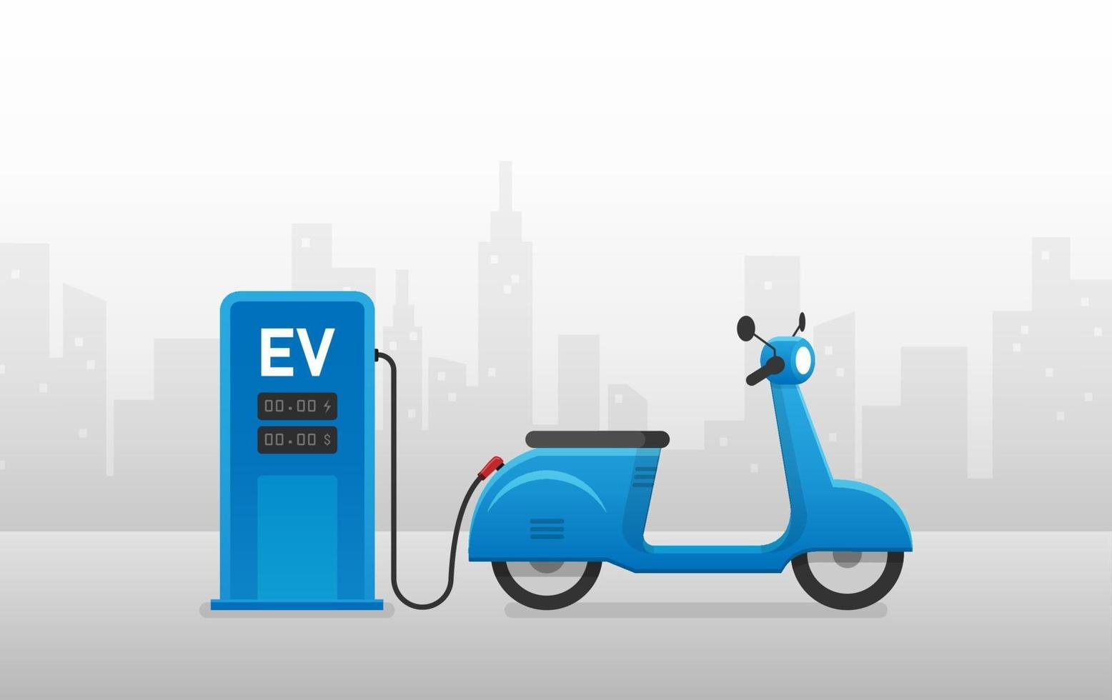 ev motorfiets laadstation. vector illustratie