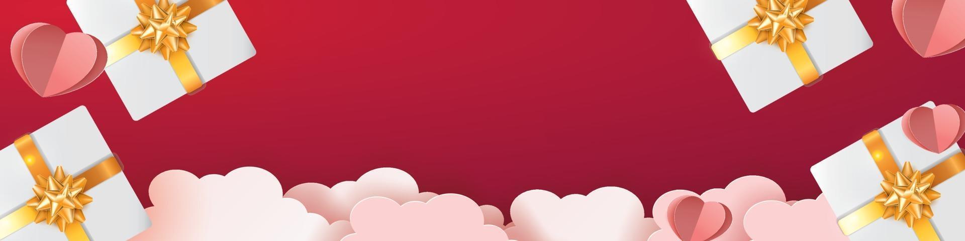 valentines achtergrond en liefde hart cadeau roze rode dekking voor pagina banner romantiek vector illustation