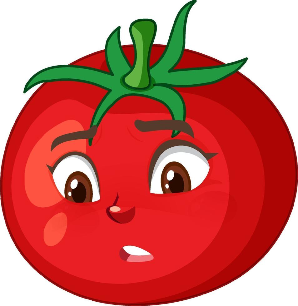 tomaat stripfiguur met teleurgestelde gezichtsuitdrukking op witte achtergrond vector