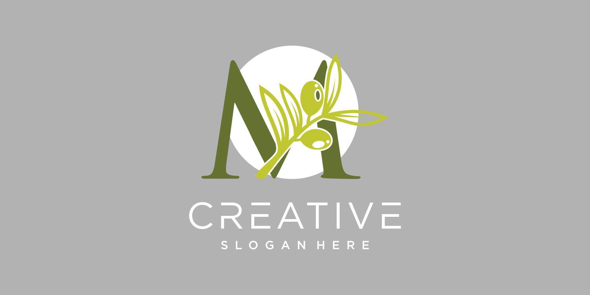 brief logo m met olijf- takken illustratie van groen bladeren premie vector
