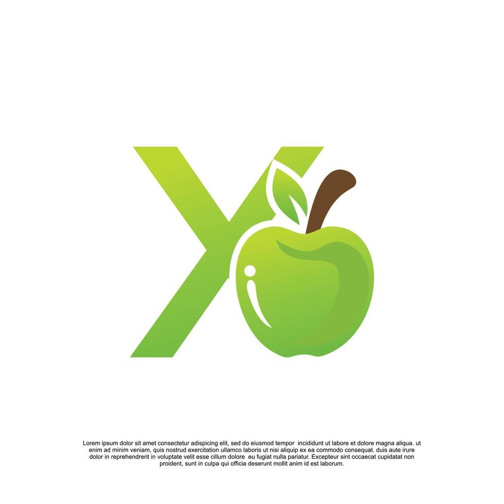 brief X logo ontwerp met fruit sjabloon vers logo premie vector