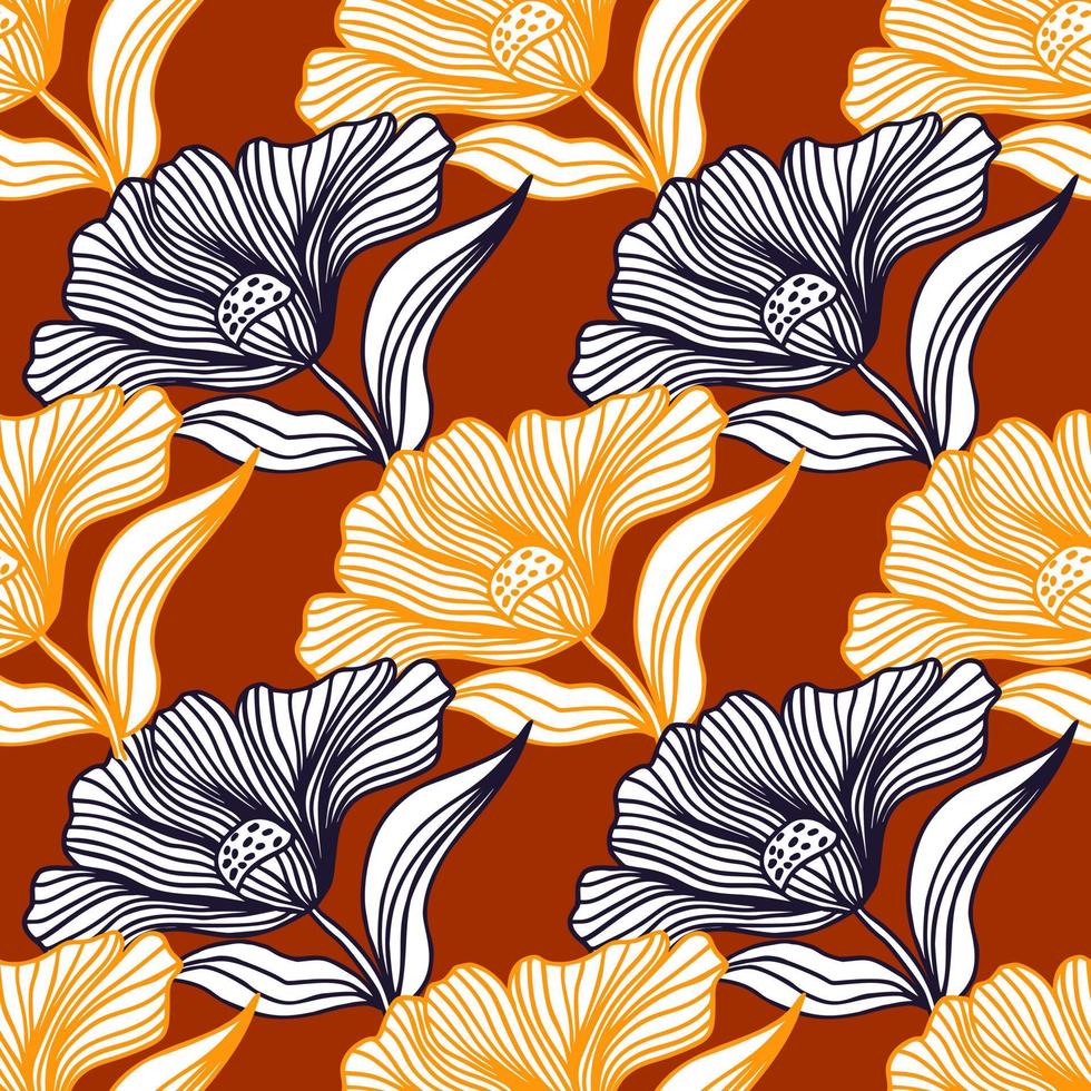 mooi bloem lijn naadloos patroon ornament. bloemen wijnoogst schets eindeloos achtergrond. retro stijl. vector