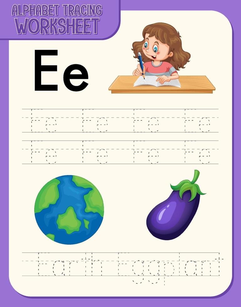 alfabet overtrekken werkblad met letter en woordenschat vector