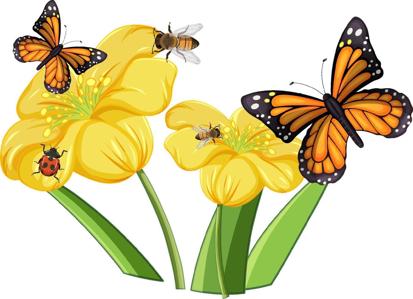 close-up van vlinder met bloemen geïsoleerd vector