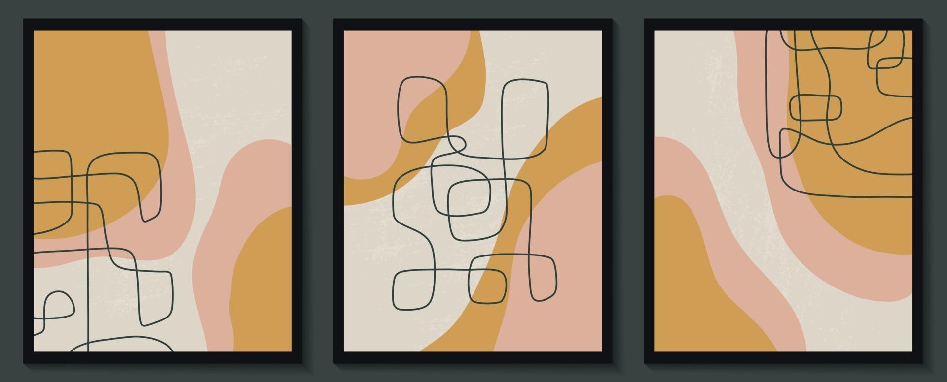 set stijlvolle sjablonen met organische abstracte vormen en lijn in nude kleuren. pastel achtergrond in minimalistische stijl. eigentijdse vectorillustratie vector