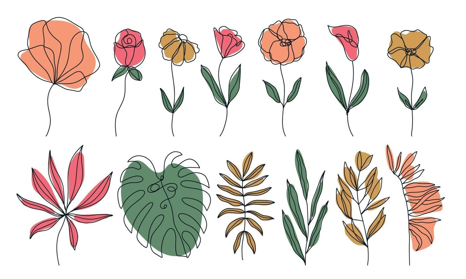 set van vector doodle hand getrokken bloemen elementen. decoratie-elementen voor ontwerpuitnodiging, trouwkaarten, Valentijnsdag, wenskaarten