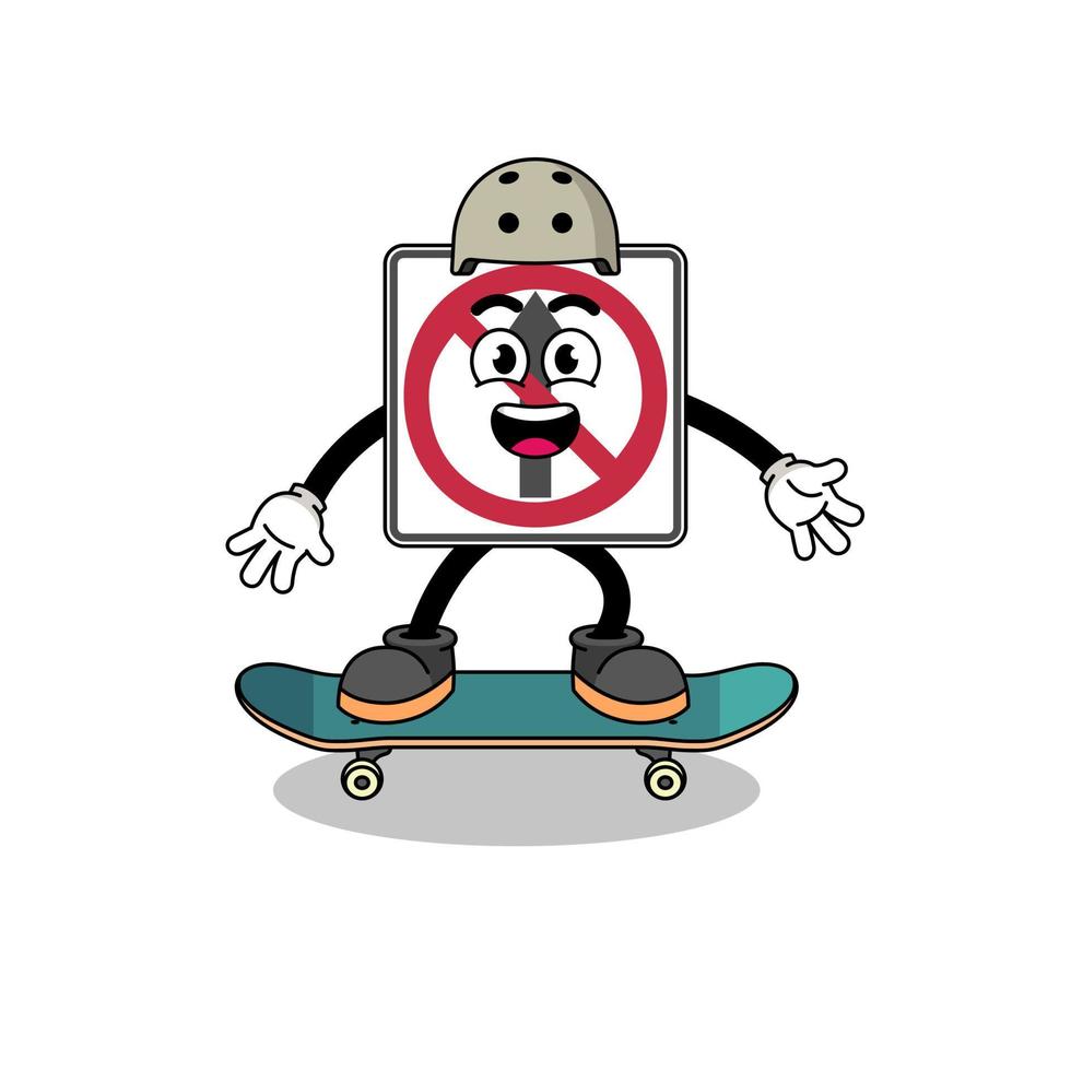 Nee door beweging weg teken mascotte spelen een skateboard vector