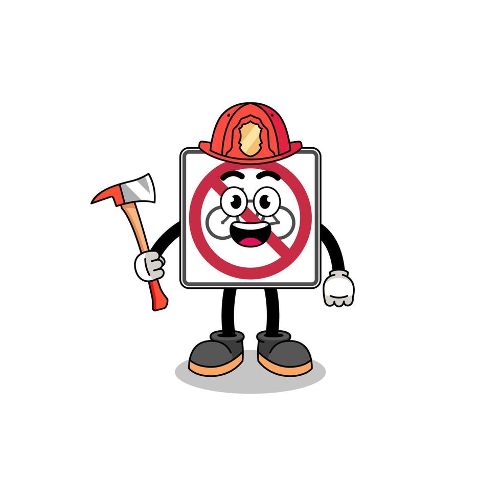 tekenfilm mascotte van Nee fietsen weg teken brandweerman vector