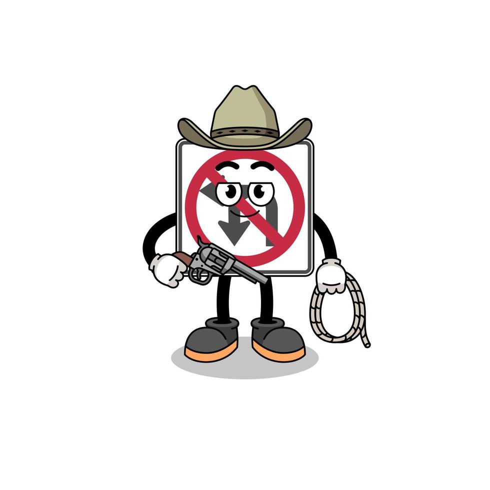 karakter mascotte van Nee links of u beurt weg teken net zo een cowboy vector