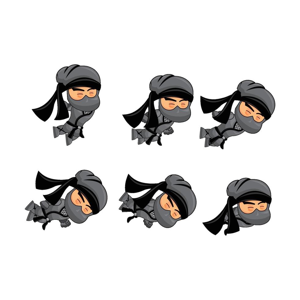 Ninja stervende sprite sjabloon set illustratie game set vector