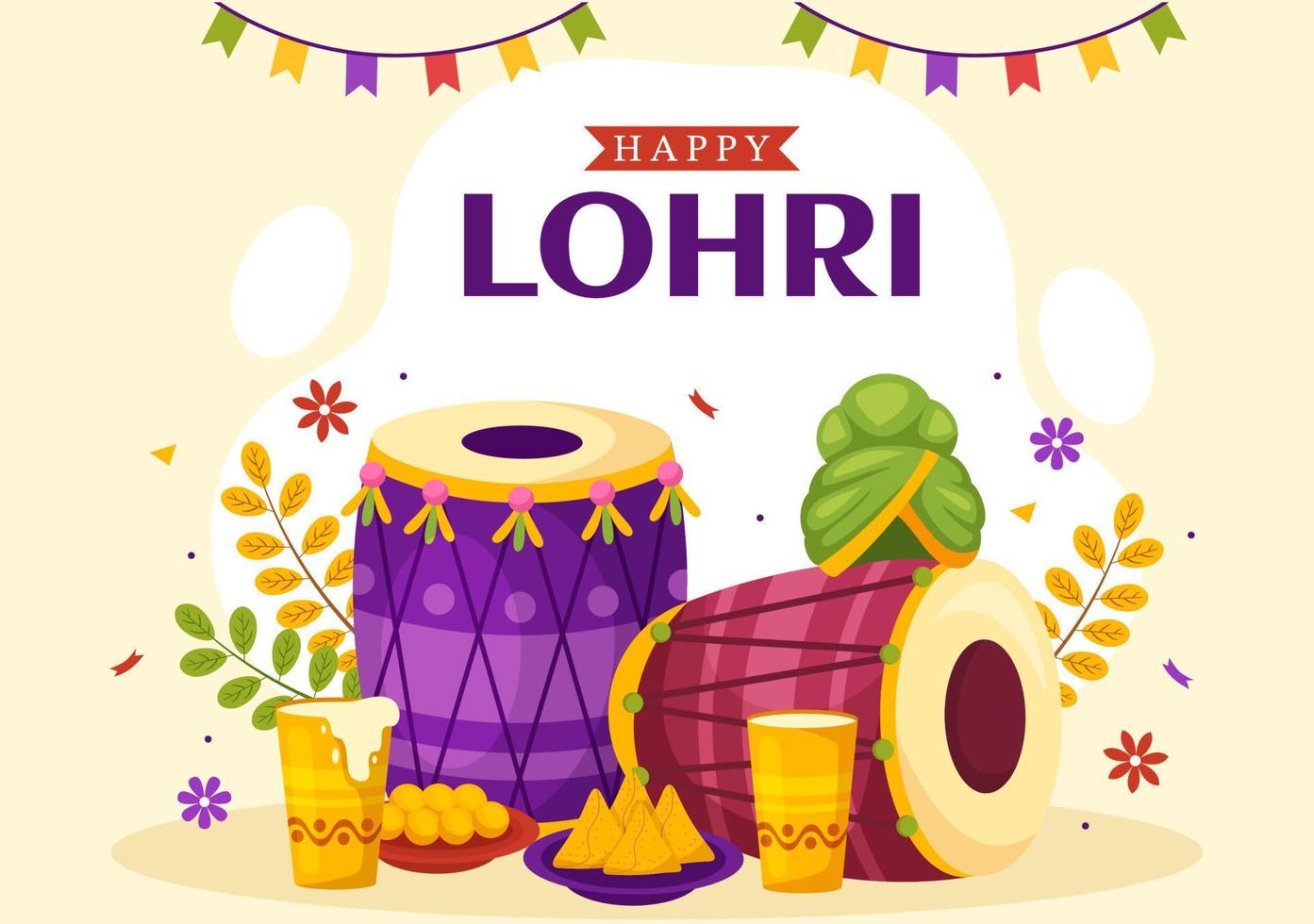 gelukkig lohri festival van Punjab Indië illustratie met spelen dans en viering vreugdevuur in vlak tekenfilm hand- getrokken voor landen bladzijde Sjablonen vector