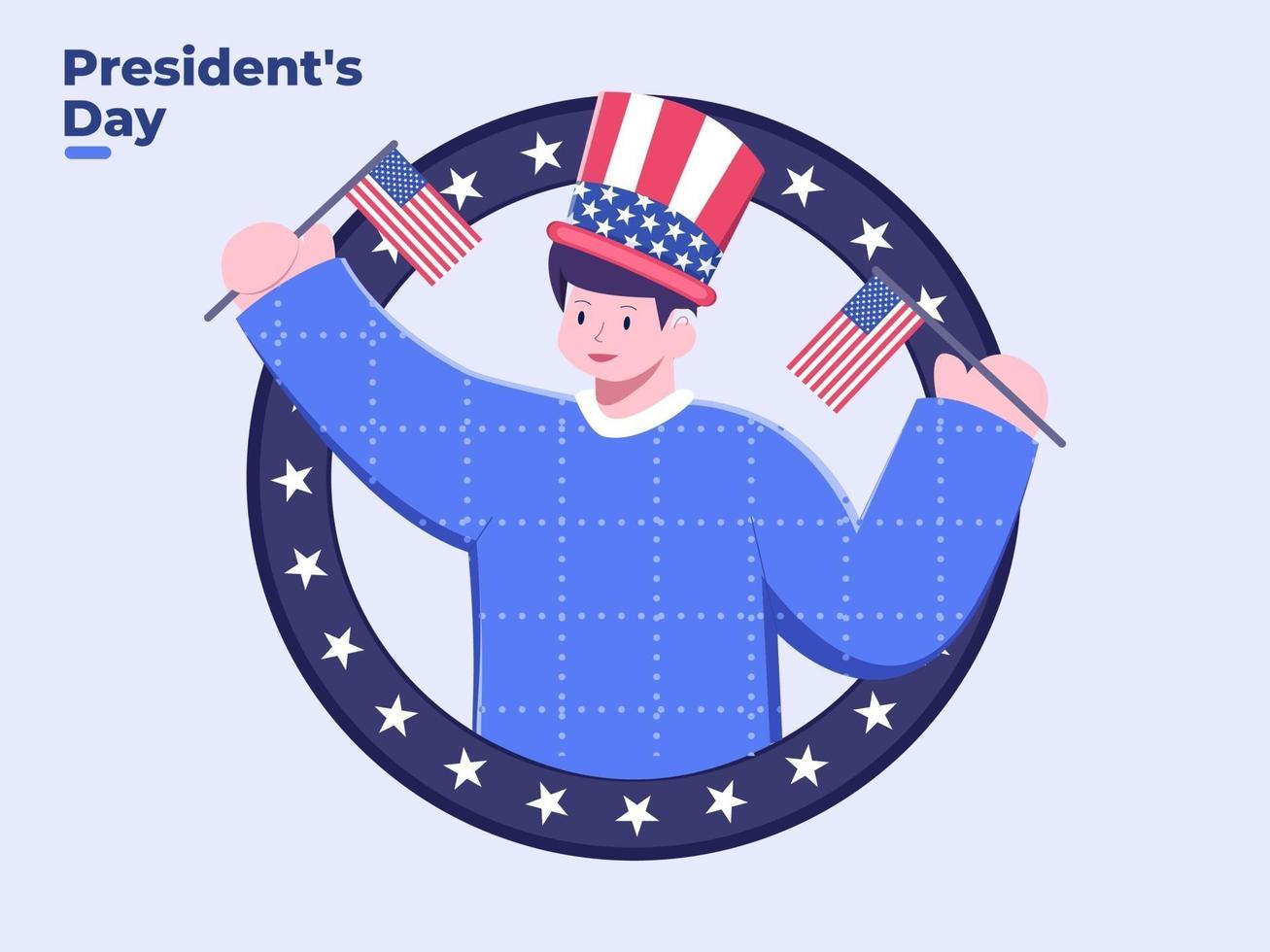 vlakke afbeelding persoon viert president's day vector