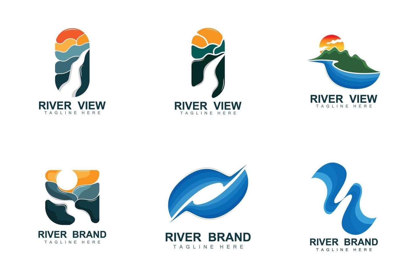 rivier- logo ontwerp, rivier- kreek vector, rivieroever illustratie met een combinatie van bergen en natuur, Product merk vector