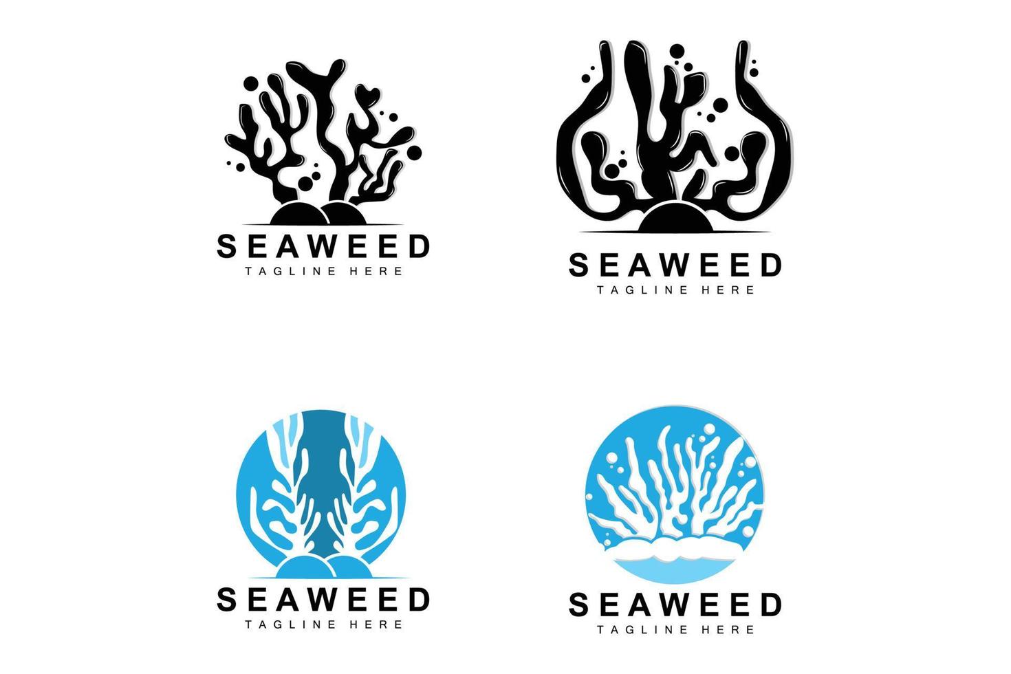 zeewier logo ontwerp, onderwater- fabriek illustratie, schoonheidsmiddelen en voedsel ingrediënten vector