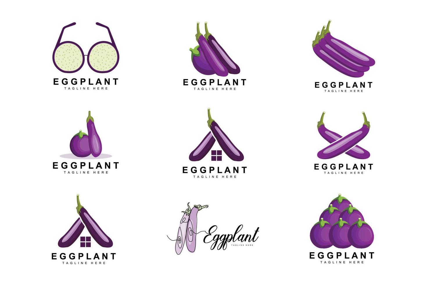 aubergine logo ontwerp, groenten illustratie Purper groente plantage vector, Product merk icoon sjabloon vector