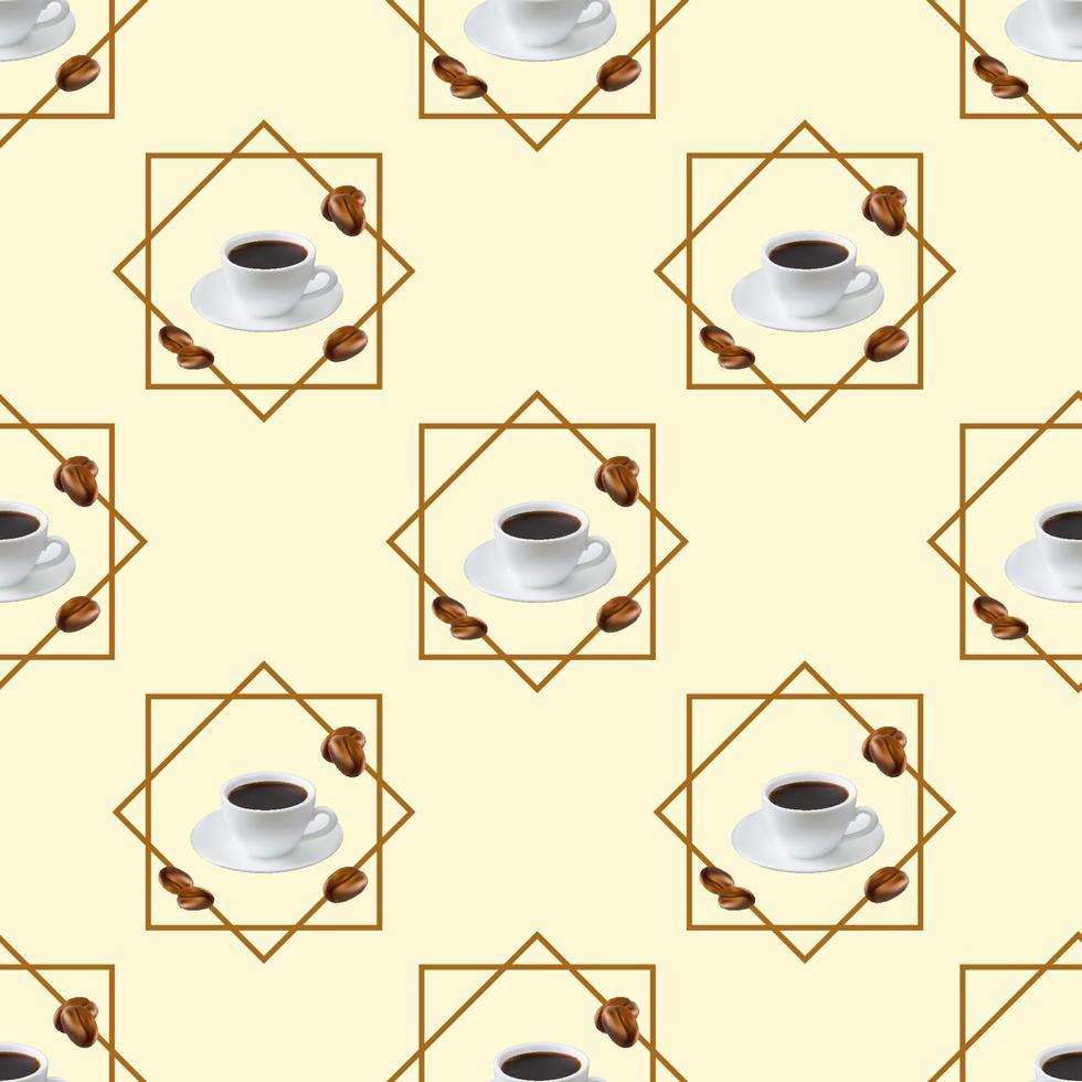 naadloos patroon met een kop en koffie bonen Aan een licht achtergrond met kozijnen. achtergrond voor achtergronden, textiel, verpakking. vector beeld