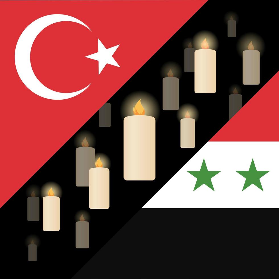 bidden voor kalkoen en Syrië. helpen kalkoen en Syrië in de 2023 aardbeving. gedenkteken kaarsen Aan donker achtergrond vector