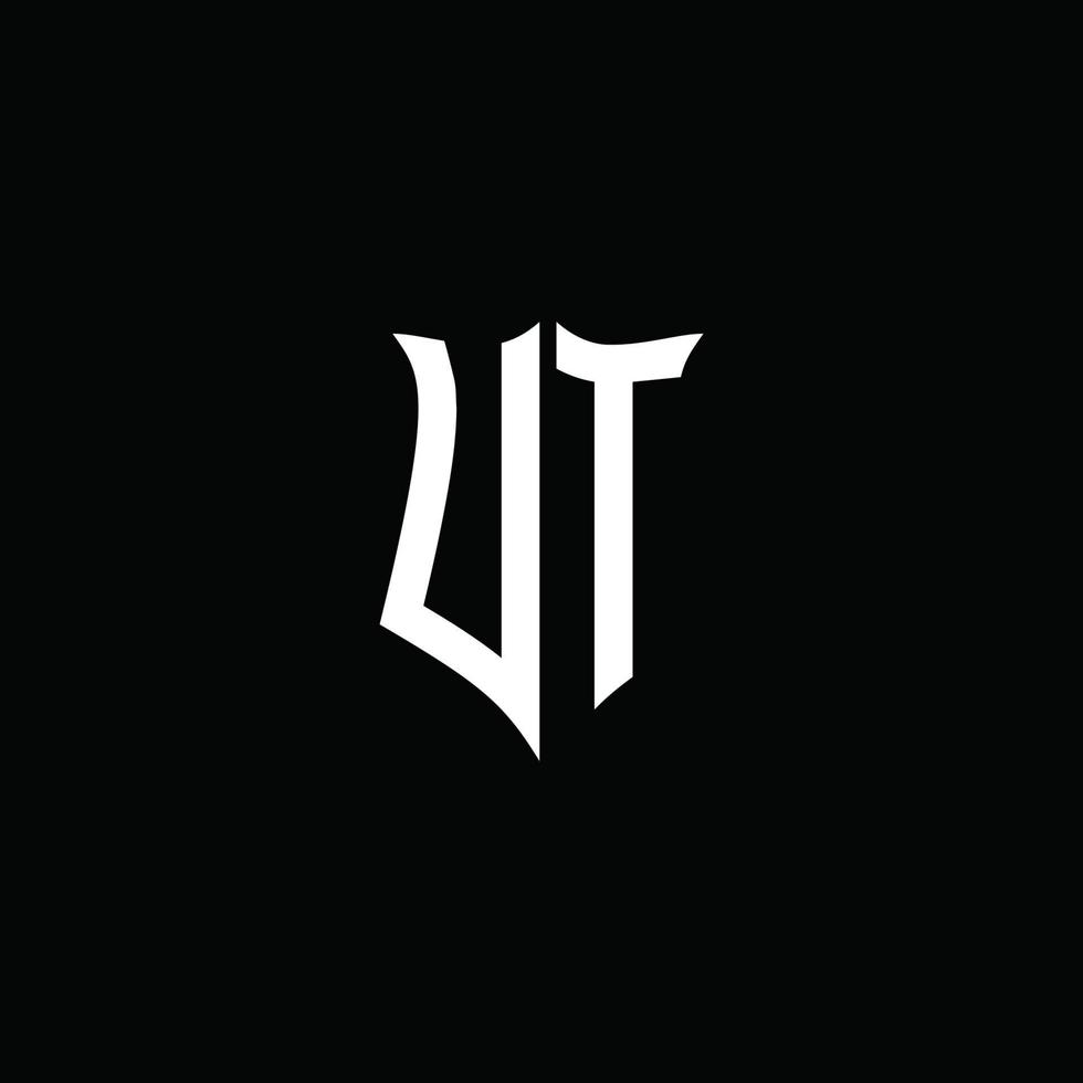 ut monogram brief logo lint met schild stijl geïsoleerd op zwarte achtergrond vector