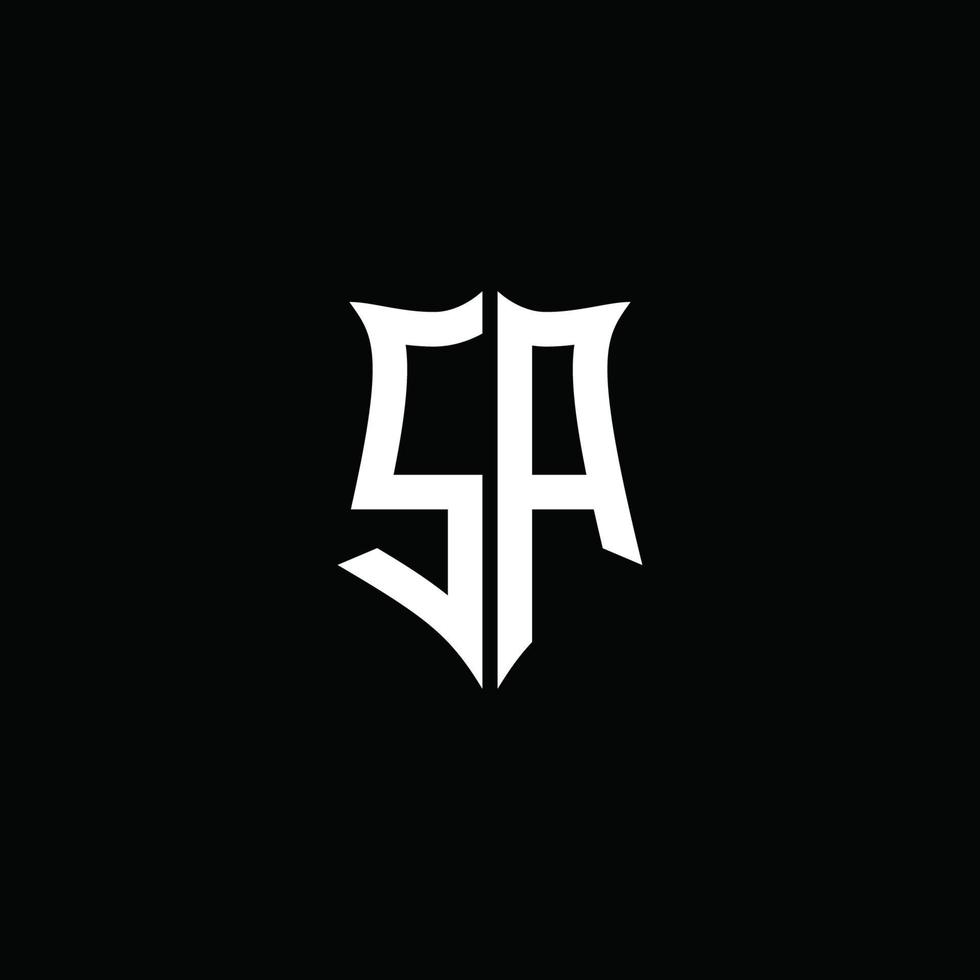 SA monogram brief logo lint met schild stijl geïsoleerd op zwarte achtergrond vector